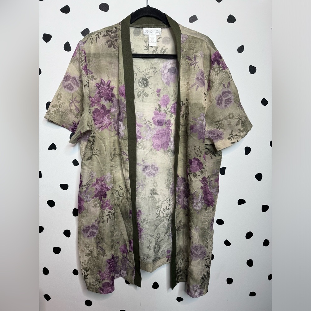 vintage plus size green floral flowery duster cardigan